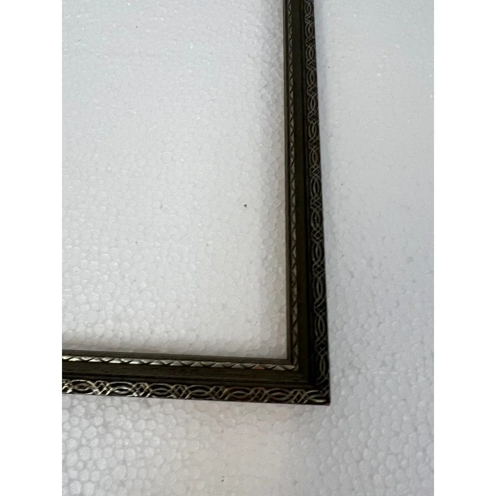 Vintage Carved Wood Picture Frame Art Deco Border Dark Brown 7.5x10 Inch antique